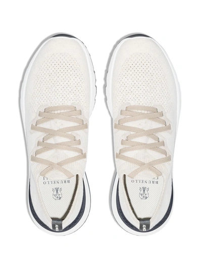 Shop Brunello Cucinelli Perforated Knit Low-top Sneakers In White