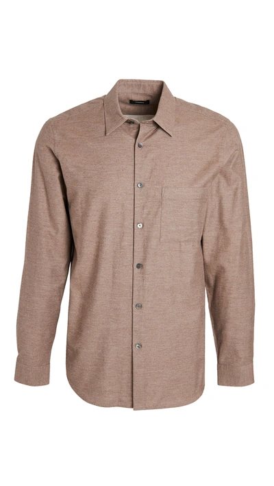 Shop Theory Irving Brushed Flannel Shirt In Fawn Melange