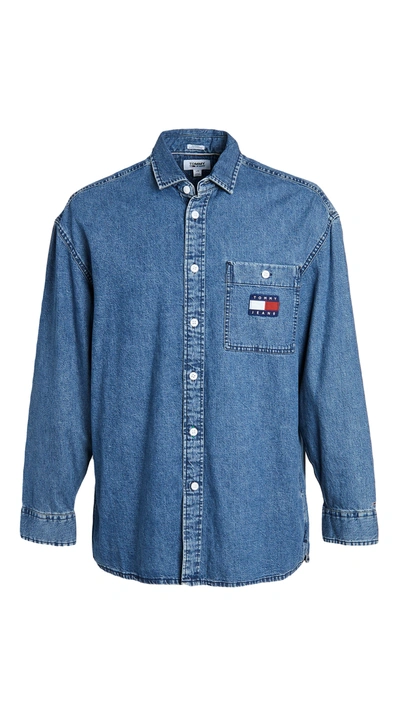 Shop Tommy Hilfiger Tommy Jeans Grayson Oversized Denim Shirt In Light Indigo Wash