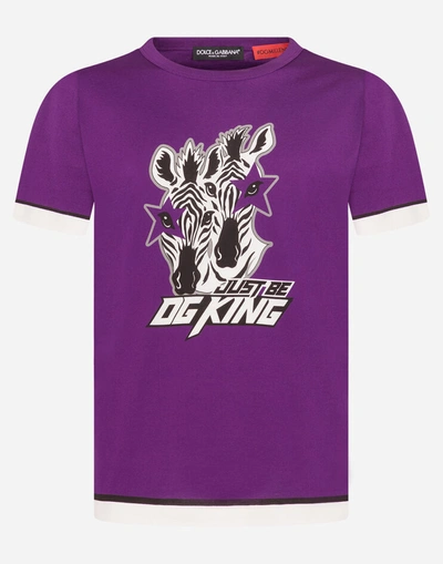 Shop Dolce & Gabbana Cotton T-shirt With Zebra Print In Purple