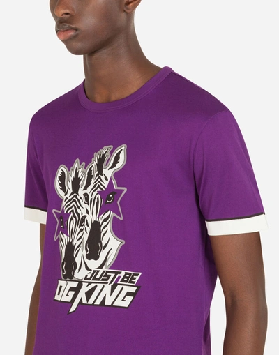 Shop Dolce & Gabbana Cotton T-shirt With Zebra Print In Purple