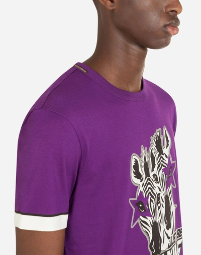 Shop Dolce & Gabbana Cotton T-shirt With Zebra Print In Purple