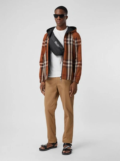 Shop Burberry Reversible Check Technical Cotton Hooded Jacket In Dark Birch Brown