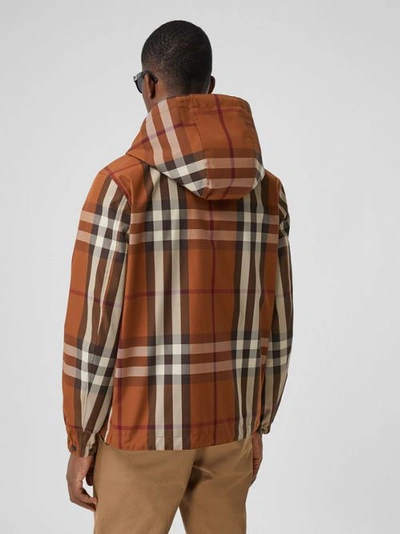 Shop Burberry Reversible Check Technical Cotton Hooded Jacket In Dark Birch Brown