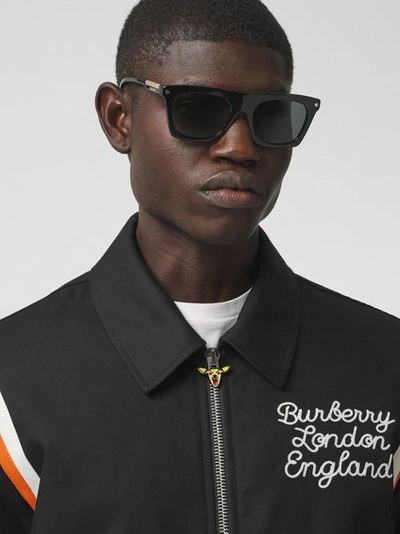 Shop Burberry Embroidered Logo Cotton Gabard In Black