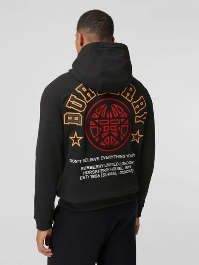 Shop Burberry Varsity Graphic Cotton Hoodie In Black