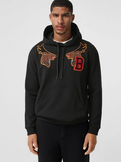 Shop Burberry Varsity Graphic Cotton Hoodie In Black