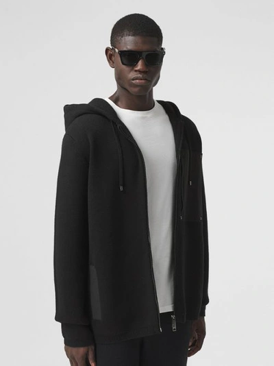 Shop Burberry Contrast Pocket Wool Hooded Top In Black