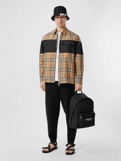Shop Burberry Contrast Panel Check Cotton Shirt In Archive Beige