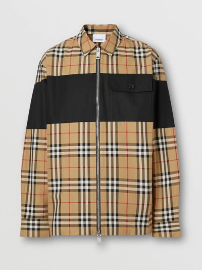 Shop Burberry Contrast Panel Check Cotton Shirt In Archive Beige