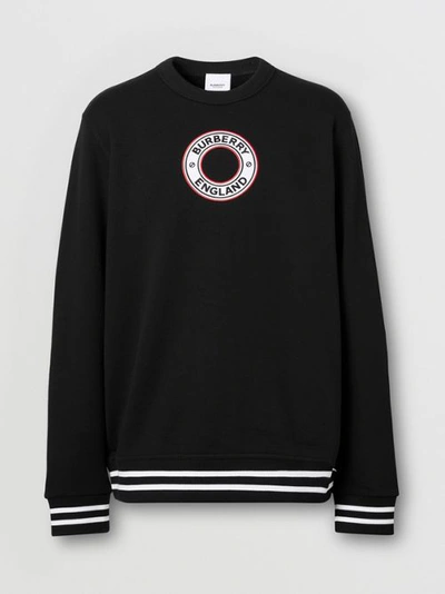 Shop Burberry Logo Graphic Appliqué Cotton Sweatshirt In Black