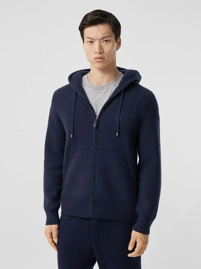 Shop Burberry Monogram Motif Cashmere Blend Hooded Top In Navy