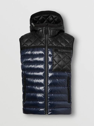 Shop Burberry Diamond Quilted Panel Hooded Puffer Gilet In Midnight