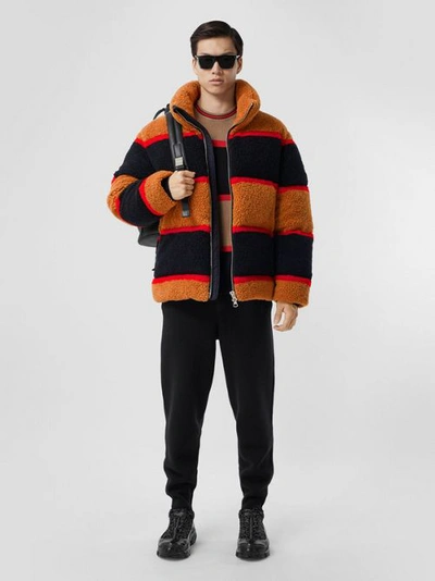 Shop Burberry Colour Block Fleece Jacquard Puffer Jacket In Camel