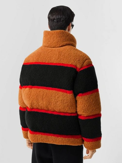 Shop Burberry Colour Block Fleece Jacquard Puffer Jacket In Camel