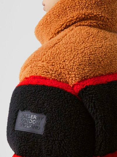 Shop Burberry Colour Block Fleece Jacquard Puffer Jacket In Camel