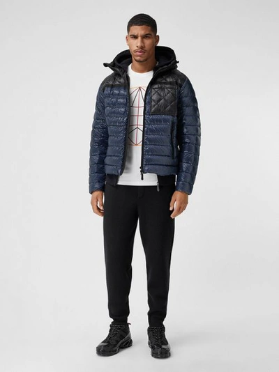 Shop Burberry Diamond Quilted Panel Hooded Puffer Jacket In Midnight