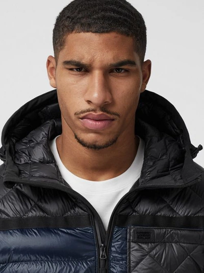 Shop Burberry Diamond Quilted Panel Hooded Puffer Jacket In Midnight