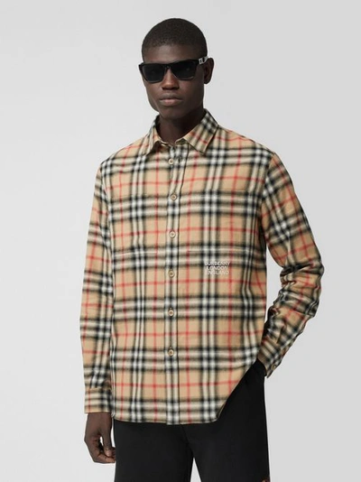 Shop Burberry Ombré Check Cotton Flannel Oversized Shirt In Archive Beige
