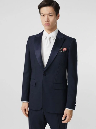 Shop Burberry English Fit Wool Silk Blend Tailored Jacket In Navy Black