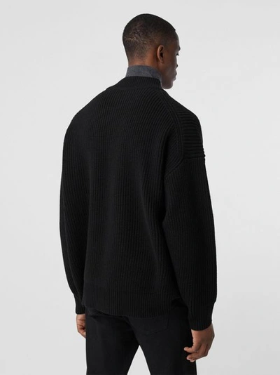 Shop Burberry Funnel Neck Wool Cashmere Zip-front Sweater In Black