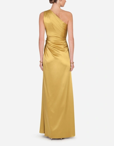Shop Dolce & Gabbana Long One-shoulder Silk Dress