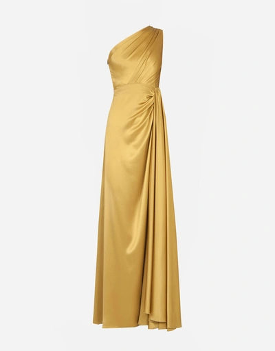 Shop Dolce & Gabbana Long One-shoulder Silk Dress