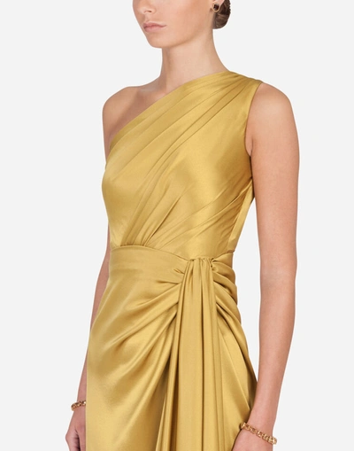 Shop Dolce & Gabbana Long One-shoulder Silk Dress