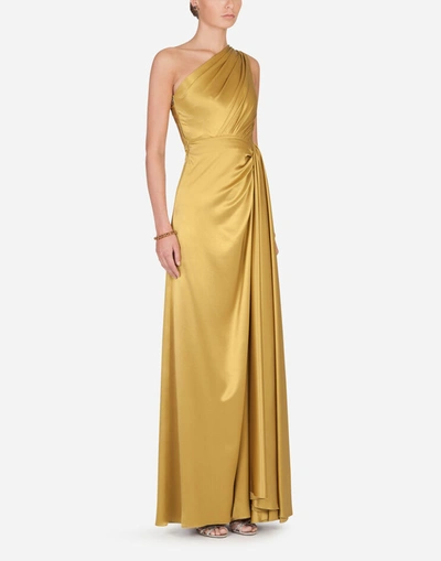 Shop Dolce & Gabbana Long One-shoulder Silk Dress