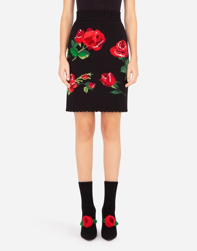 Shop Dolce & Gabbana Mini Skirt With Rose Embroidery In Multicolor