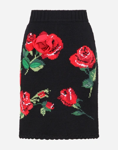 Shop Dolce & Gabbana Mini Skirt With Rose Embroidery In Multicolor
