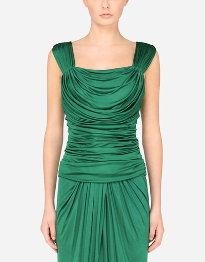 Shop Dolce & Gabbana Draped Top In Jersey Organzine In Green