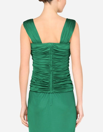 Shop Dolce & Gabbana Draped Top In Jersey Organzine In Green