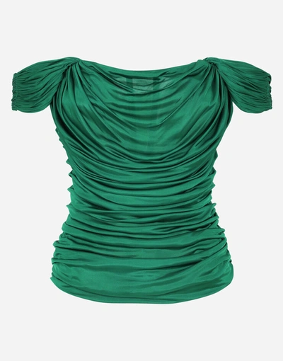 Shop Dolce & Gabbana Draped Top In Jersey Organzine In Green