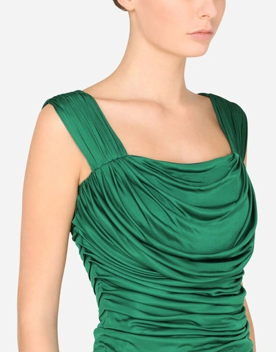 Shop Dolce & Gabbana Draped Top In Jersey Organzine In Green