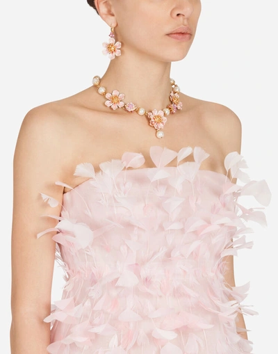 Shop Dolce & Gabbana Short Organza Dress With Feather Embellishment