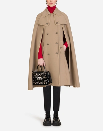 Shop Dolce & Gabbana Woolen Cape With Decorative Buttons In Turtle Dove