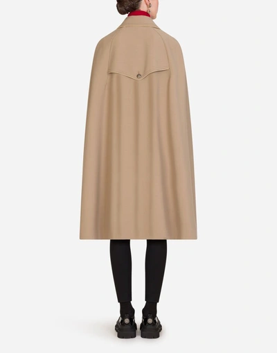 Shop Dolce & Gabbana Woolen Cape With Decorative Buttons In Turtle Dove