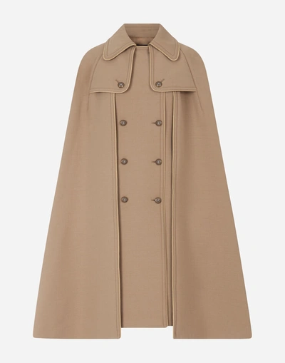 Shop Dolce & Gabbana Woolen Cape With Decorative Buttons In Turtle Dove