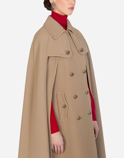 Shop Dolce & Gabbana Woolen Cape With Decorative Buttons In Turtle Dove