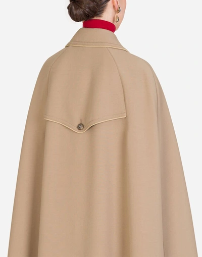 Shop Dolce & Gabbana Woolen Cape With Decorative Buttons In Turtle Dove
