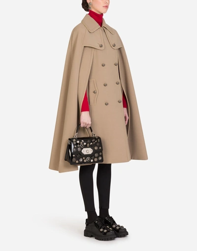 Shop Dolce & Gabbana Woolen Cape With Decorative Buttons In Turtle Dove