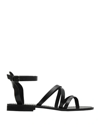 Shop 8 By Yoox Leather Multi-strap Thong Flat Sandal Woman Thong Sandal Black Size 8 Calfskin