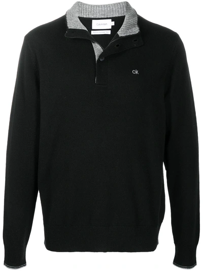 Shop Calvin Klein Button-down Knit Jumper In Black