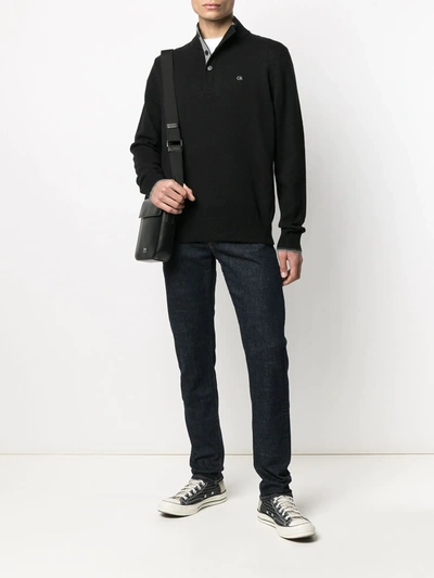 Shop Calvin Klein Button-down Knit Jumper In Black