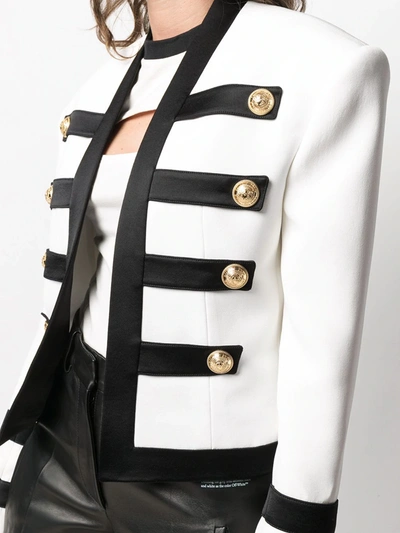 Breddegrad imperium publikum Balmain Button-embellished Satin-trimmed Crepe Blazer In White | ModeSens