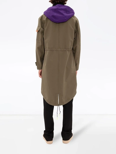 Shop Jw Anderson Contrasting Hood Parka Coat In Green