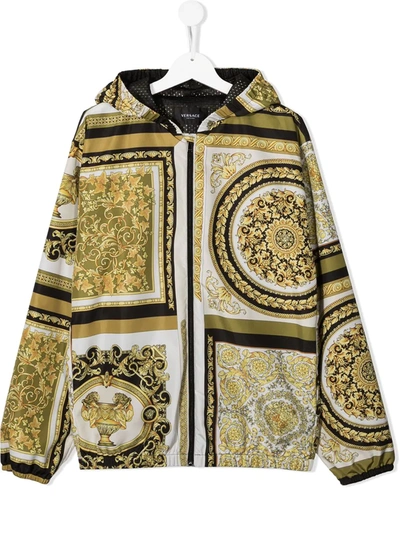 Shop Young Versace Barocco-print Hooded Jacket In Yellow