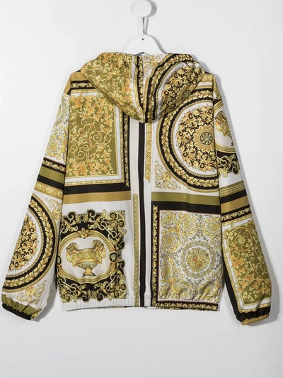 Shop Young Versace Barocco-print Hooded Jacket In Yellow