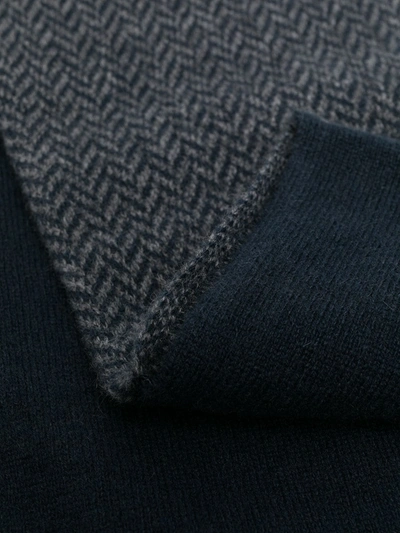 Shop N•peal Herringbone-print Cashmere Scarf In Blue